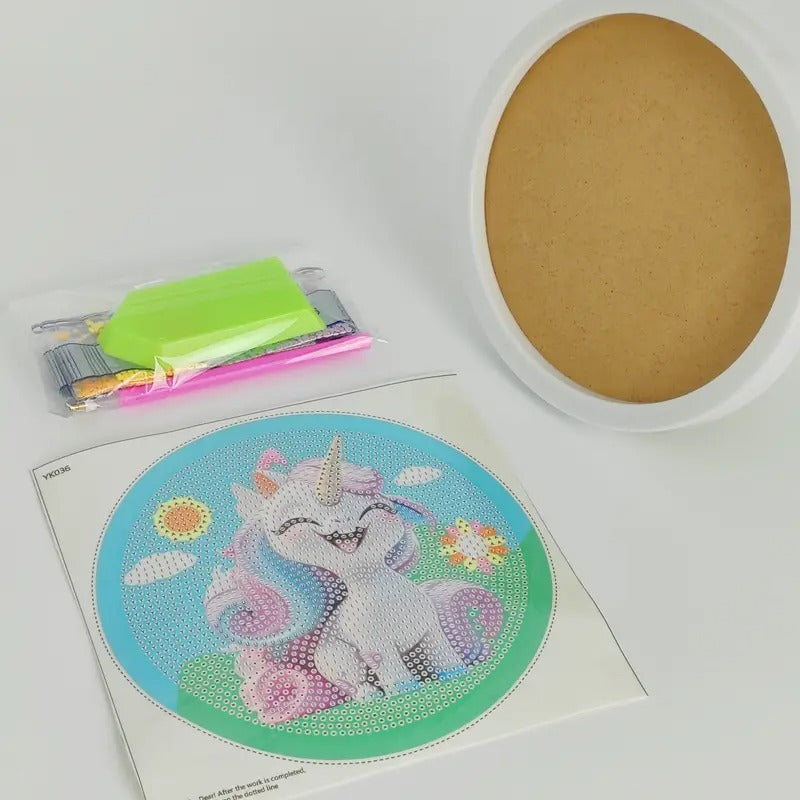 Peinture à diamant #100 Avec Cadre 17cm x 17cm Licorne et montgolfière