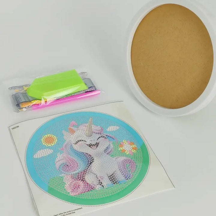 Peinture à diamant #100 Avec Cadre 17cm x 17cm Licorne et montgolfière