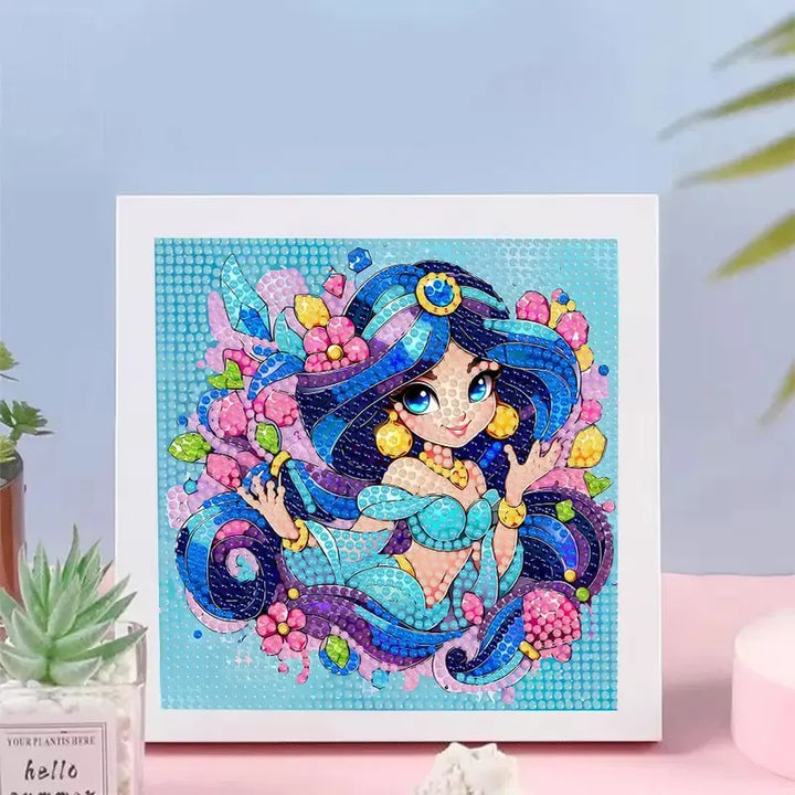 Peinture à diamant #128  17cm x 17cm Princesse Jasmine avec cadre