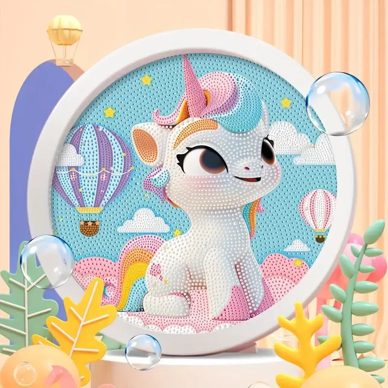 Peinture à diamant #100 Avec Cadre 17cm x 17cm Licorne et montgolfière
