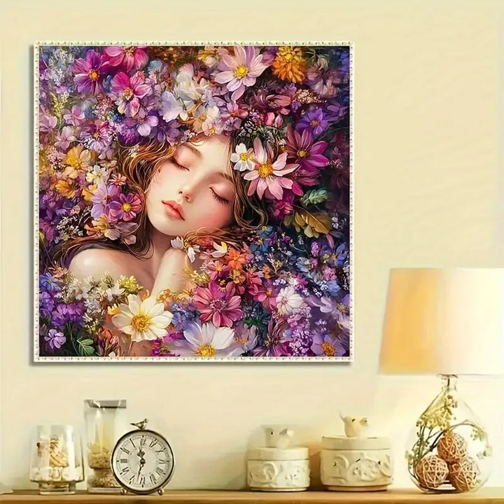 Peinture à diamant #45 40cmx40cm Fille et fleurs