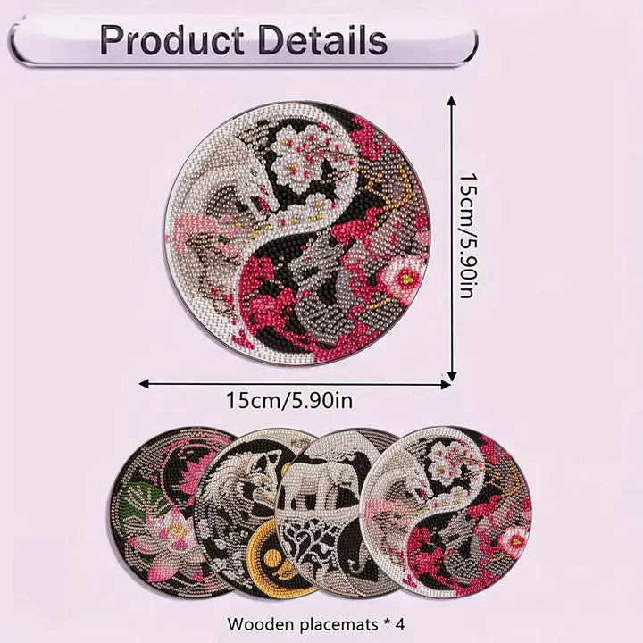 Peinture à diamant #154  4 x Sous plats animaux 15cm