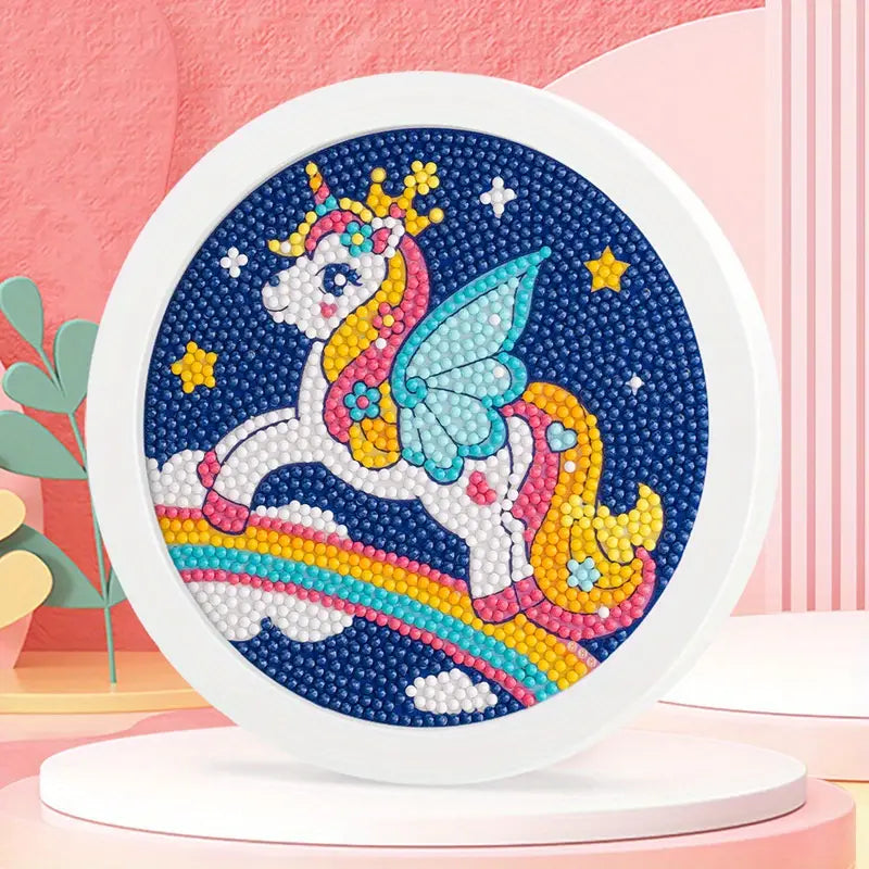 Peinture à diamant #101 Avec Cadre 16.9cm x 16.9cm Licorne et arc en ciel