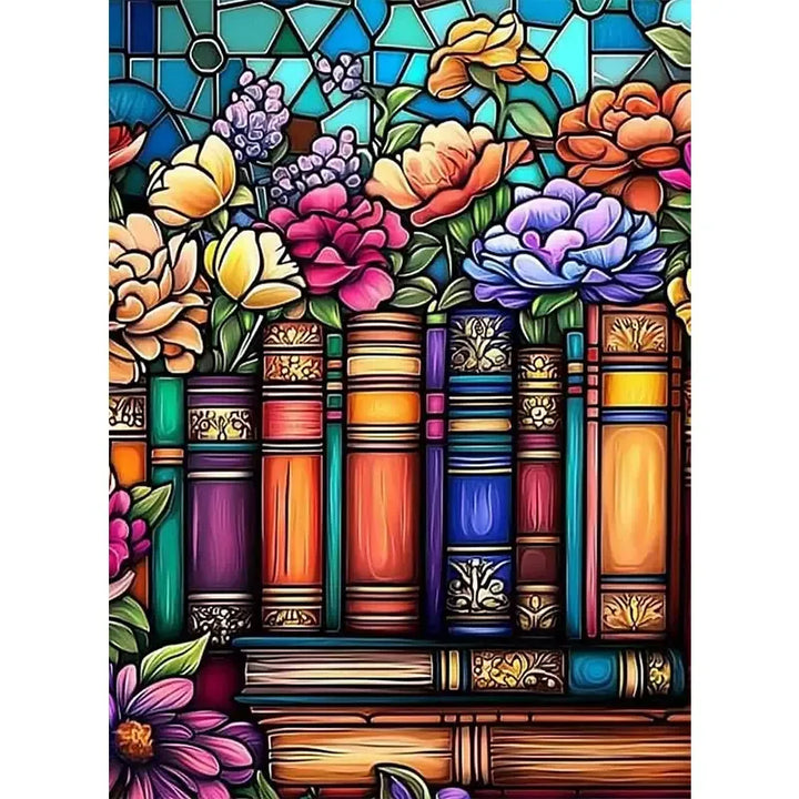 Peinture à diamant #148 40cm x 30cm Livres et vitraux