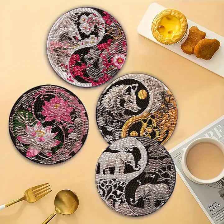Peinture à diamant #154  4 x Sous plats animaux 15cm