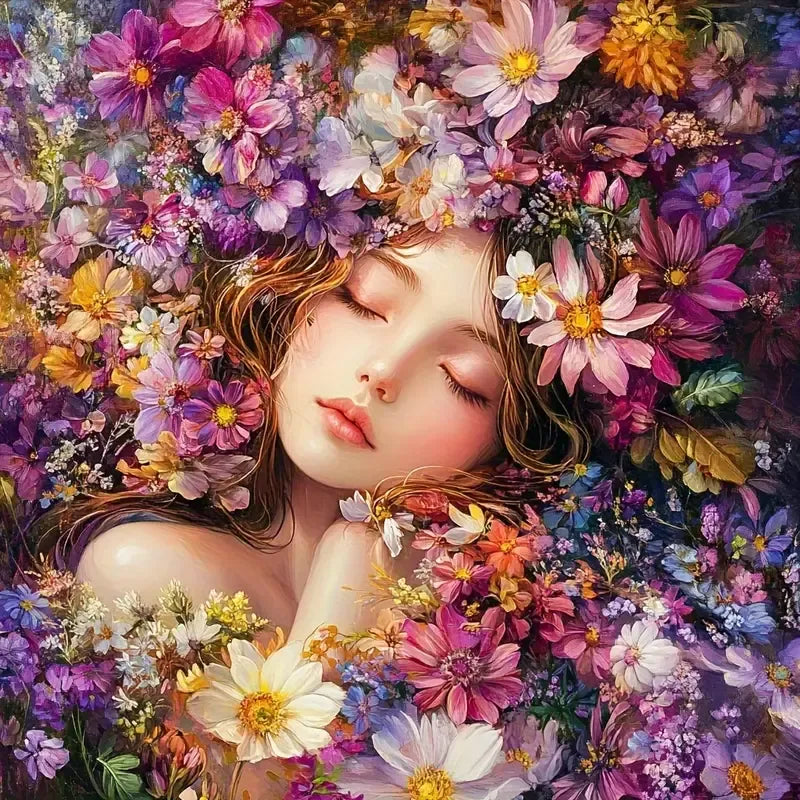 Peinture à diamant #45 40cmx40cm Fille et fleurs