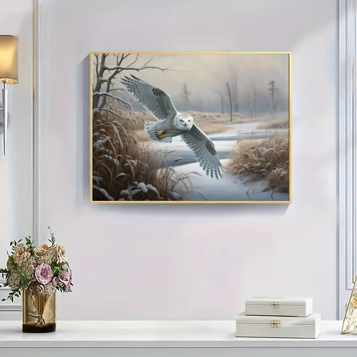 Peinture à diamant #91  30cm x 40cm Harfang des neiges