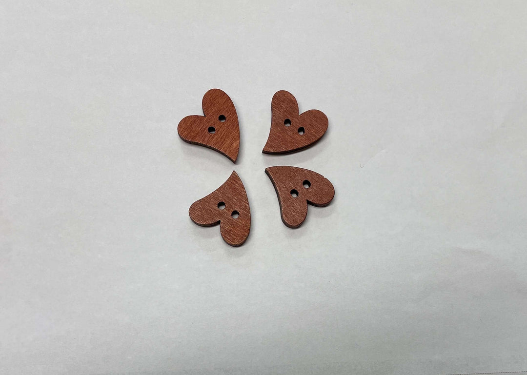 5 coeurs en bois à 2 trous (21mm x 20mm)