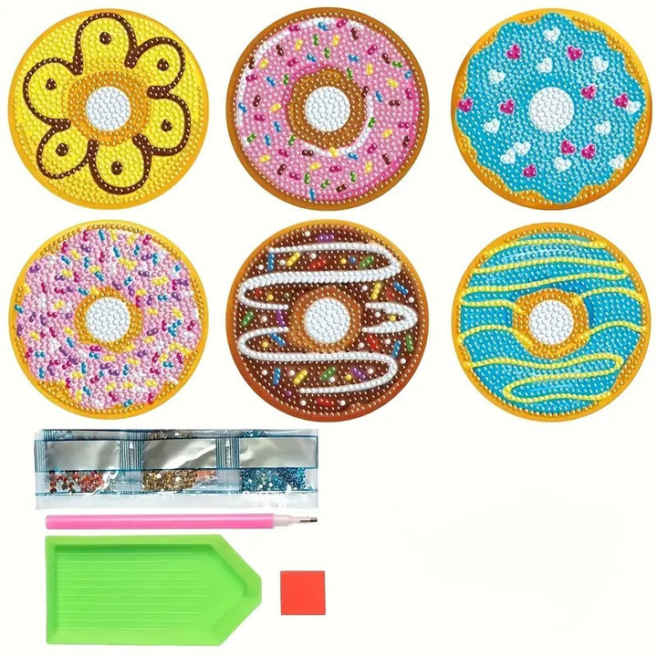 6 sous-verres en peinture à diamant Beignes #107