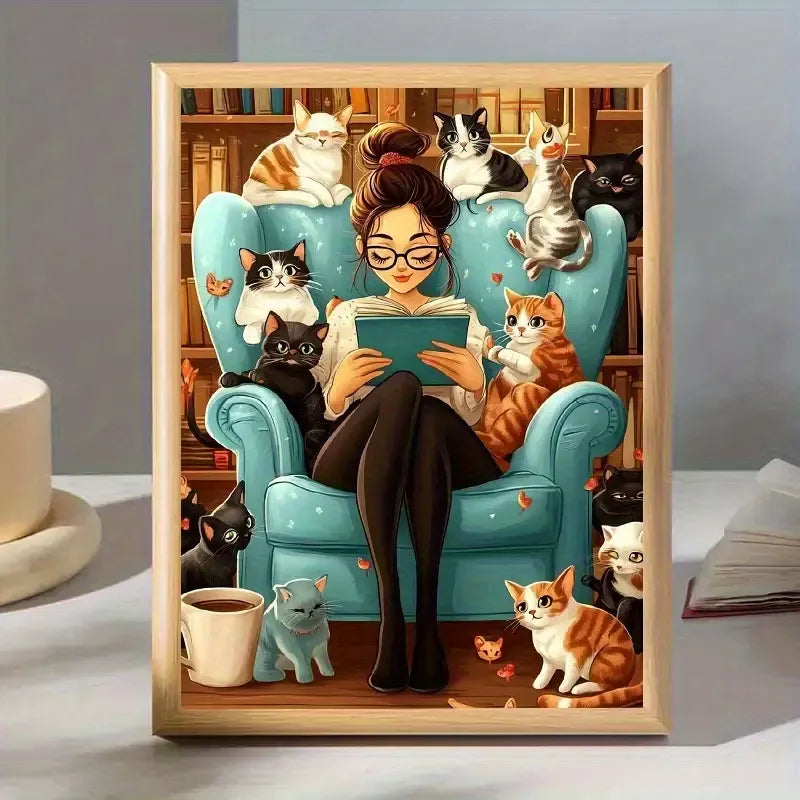 Peinture à diamant #39 30cm x 40cm Chats et femme