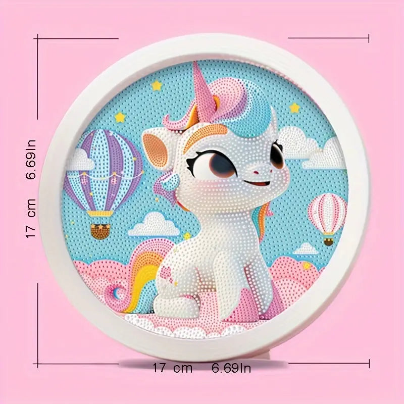 Peinture à diamant #100 Avec Cadre 17cm x 17cm Licorne et montgolfière