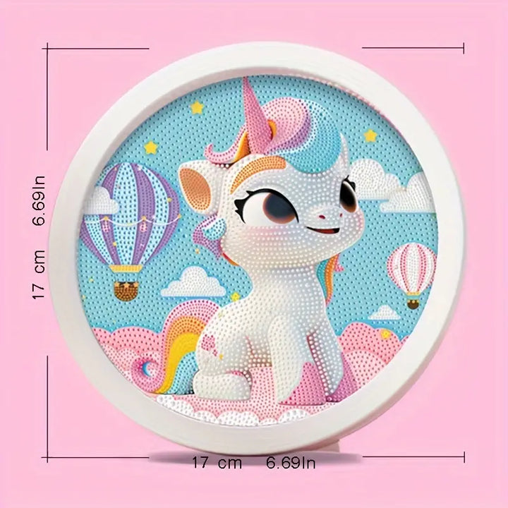 Peinture à diamant #100 Avec Cadre 17cm x 17cm Licorne et montgolfière