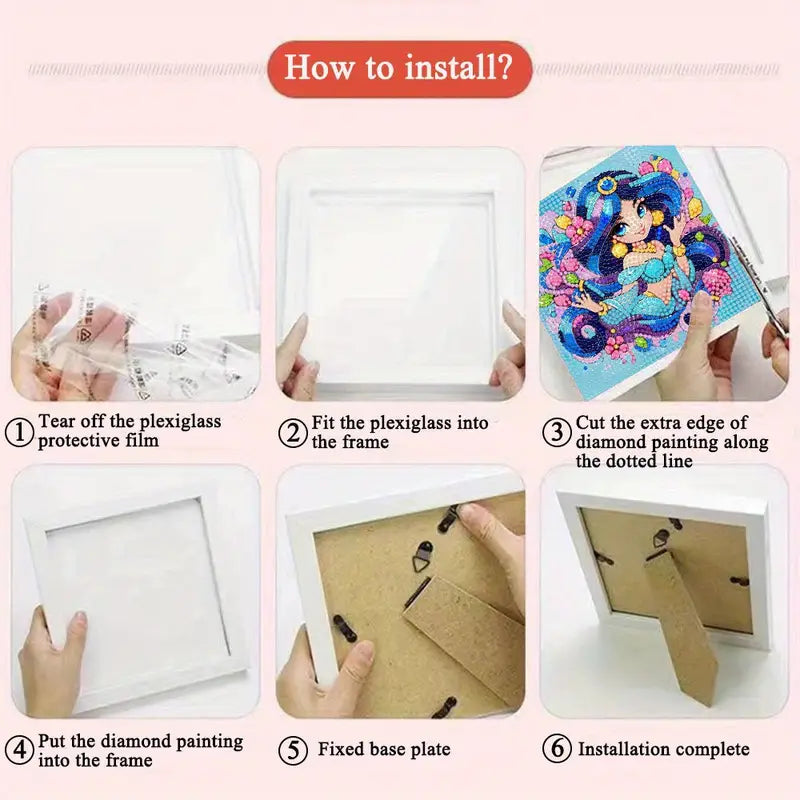 Peinture à diamant #125  17cm x 17cm princesse Ariel avec cadre