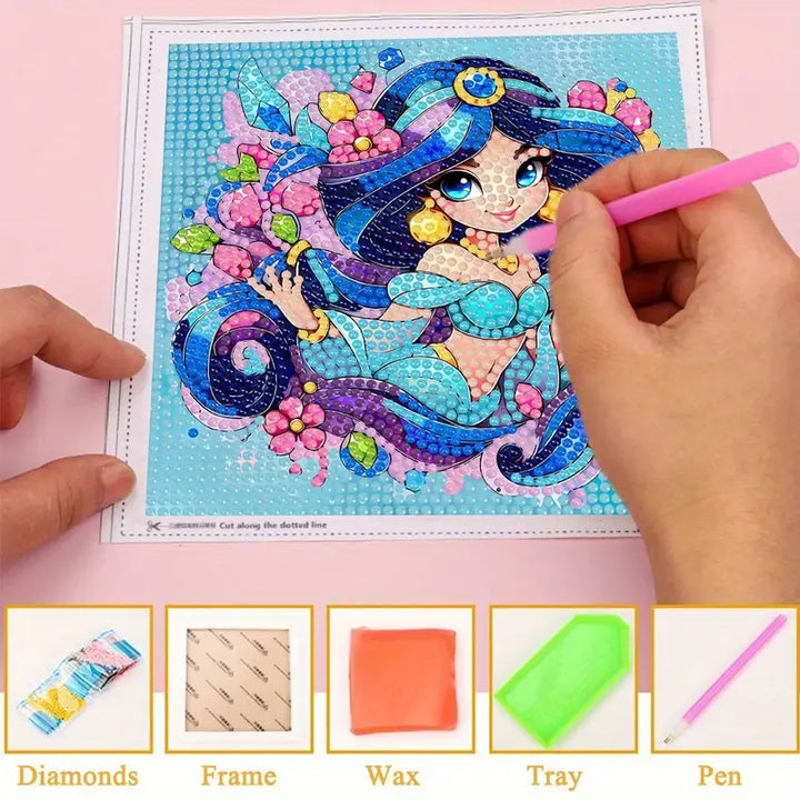 Peinture à diamant #128  17cm x 17cm Princesse Jasmine avec cadre