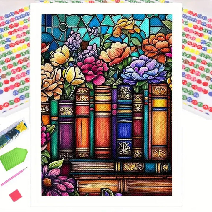 Peinture à diamant #148 40cm x 30cm Livres et vitraux
