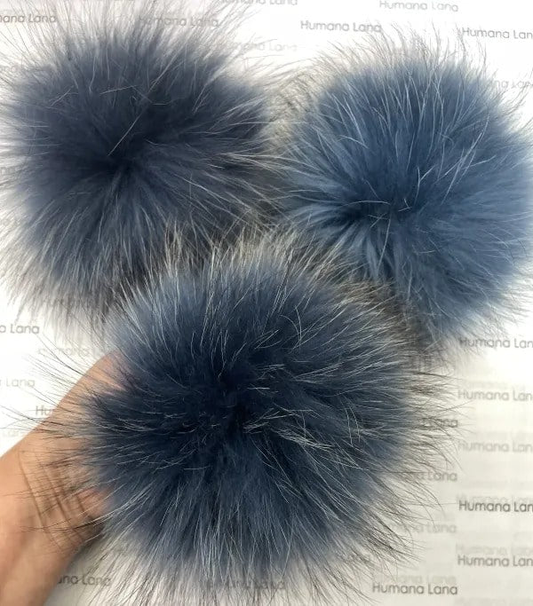 Pompon en fourrure de raton Bleu acier