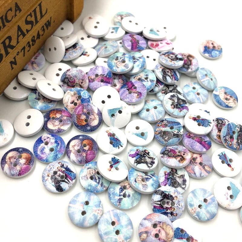 10 boutons à 2 trous de la reine des neiges (15mm)