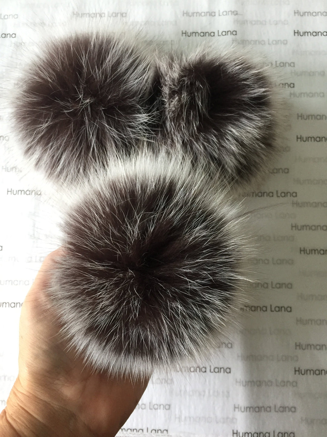 Pompon en fourrure de renard Brun à pointes blanches