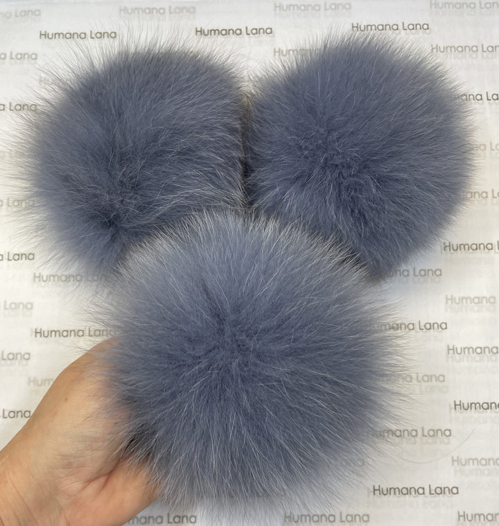 Pompon en fourrure de renard Bleu acier