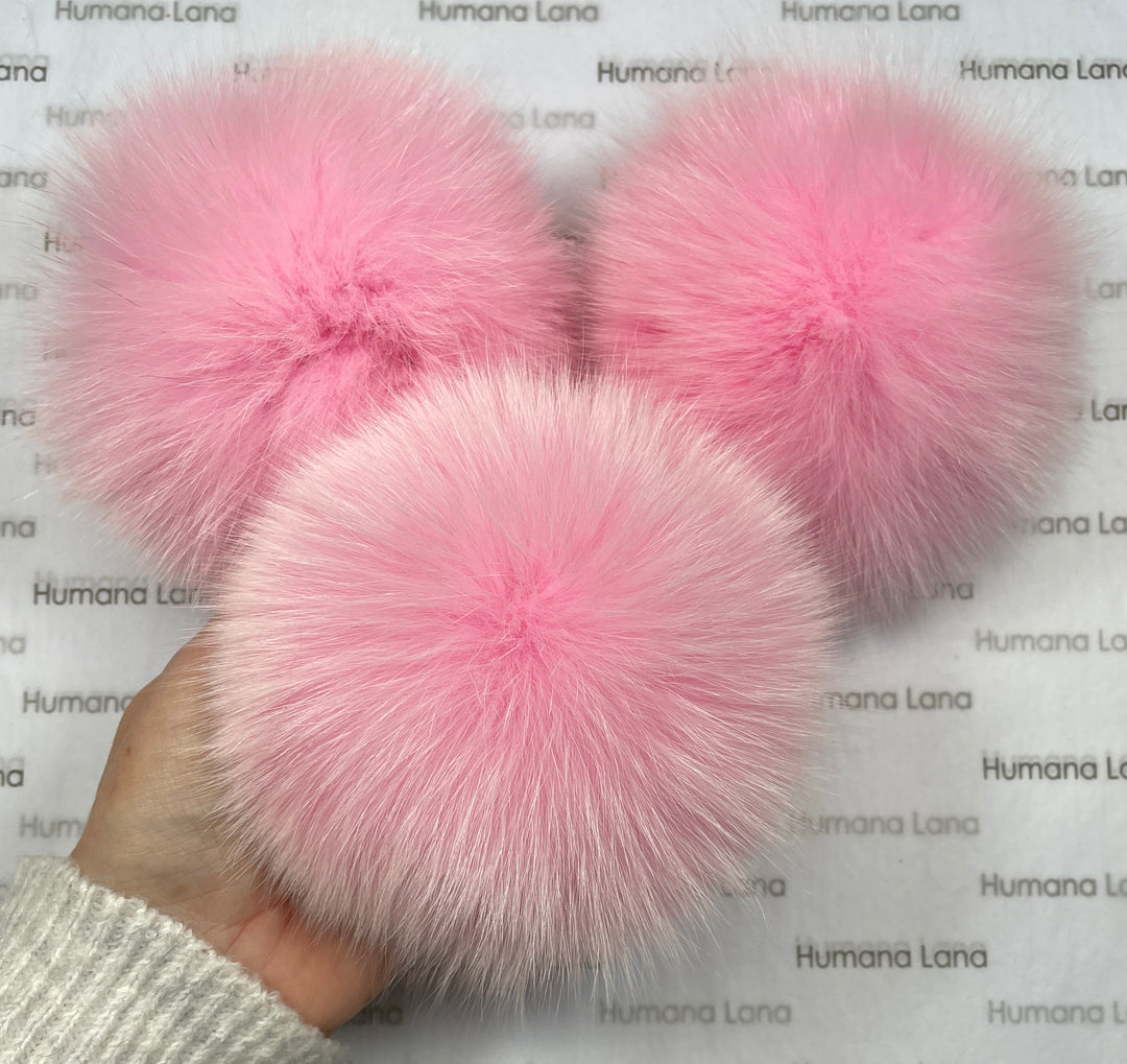 Pompon en fourrure de renard rose bonbon