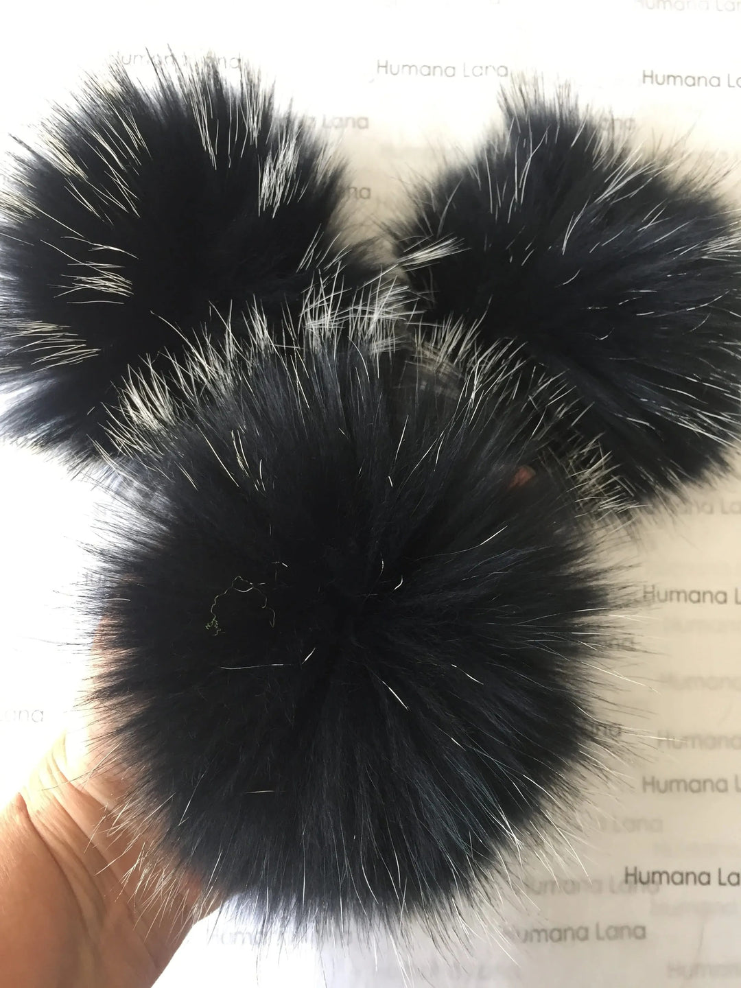 Pompon en fourrure Noir à pointes crèmes