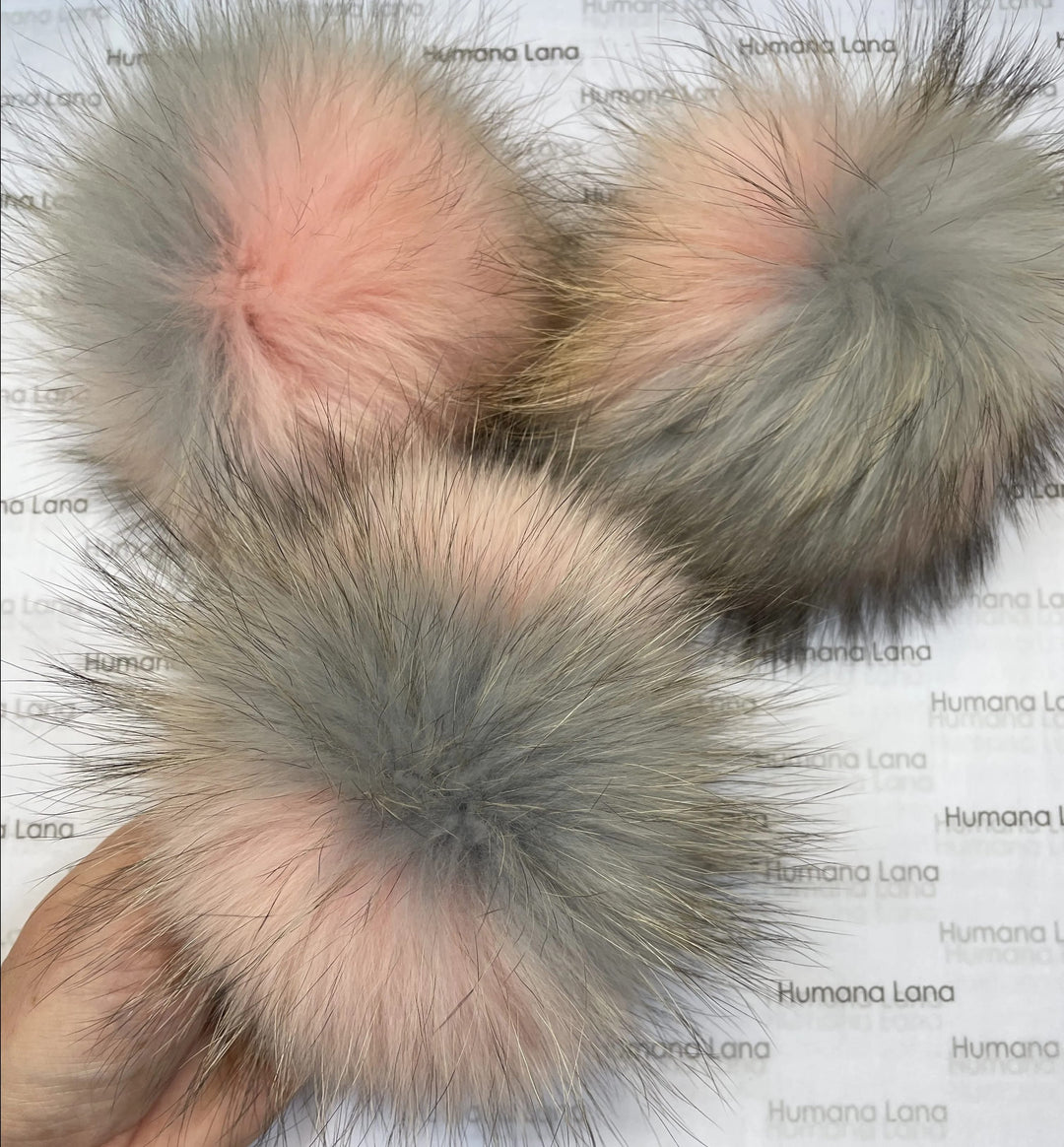 Pompon en fourrure Rose et gris