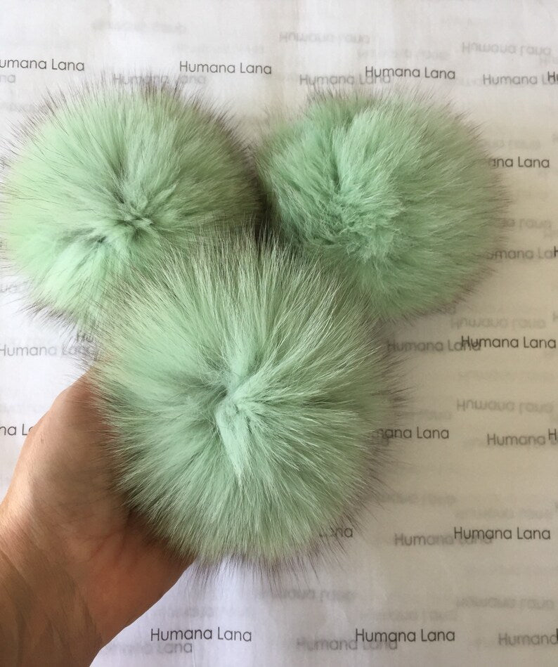 Pompon en fourrure de renard vert menthe