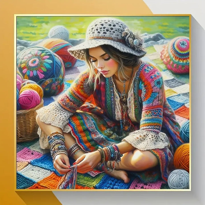 Peinture à diamant #32 60cm x 60cm Femme et crochet