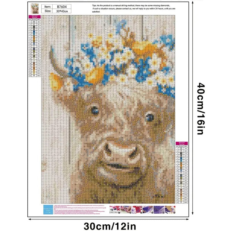 Peinture à diamant #80 30cmx40cm Vache fleurie