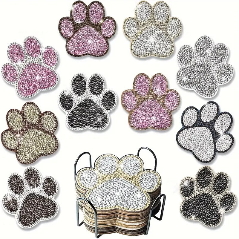 Peinture à diamant #169 .Pattes de chiens 10 x sous-verres. 10cm x 10cm