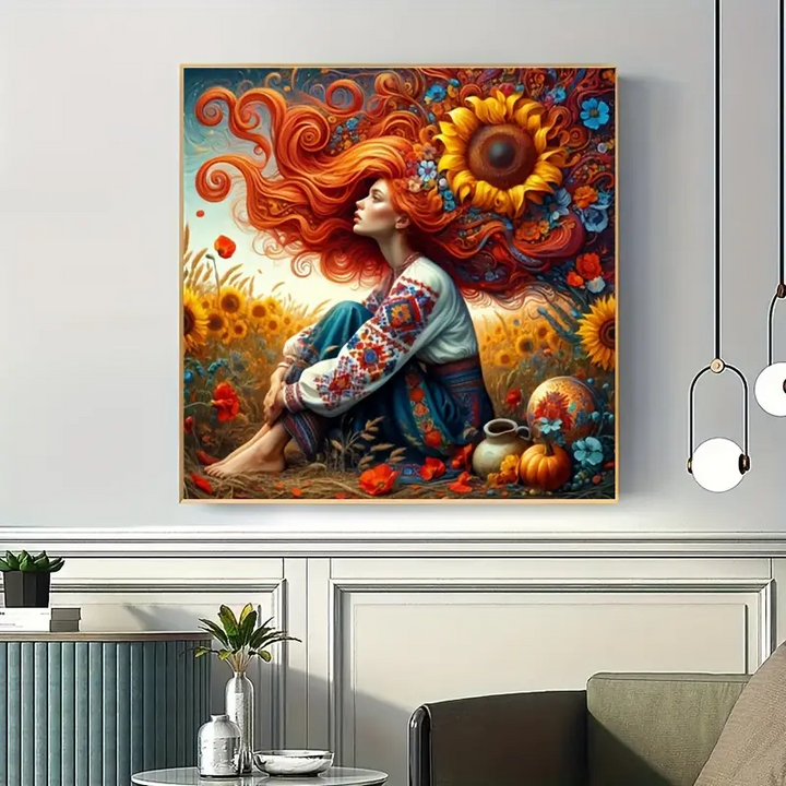 Peinture à diamant #128 40cmx40cm Tournesol et femme