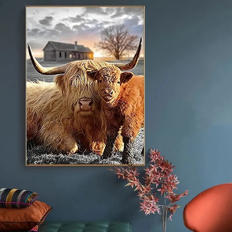 Peinture à diamant #44 40cmx50cm Vache et veau Highland