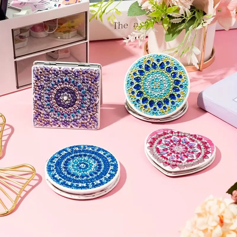4 miroirs de poche en Diamonds painting  de 6/7cm #177 Mandala