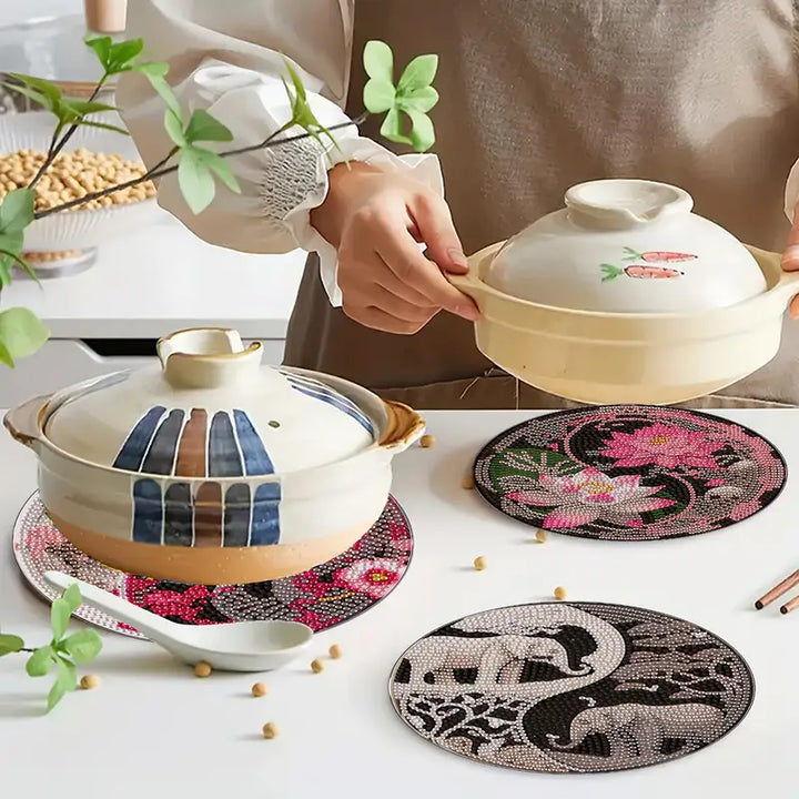 Peinture à diamant #154  4 x Sous plats animaux 15cm
