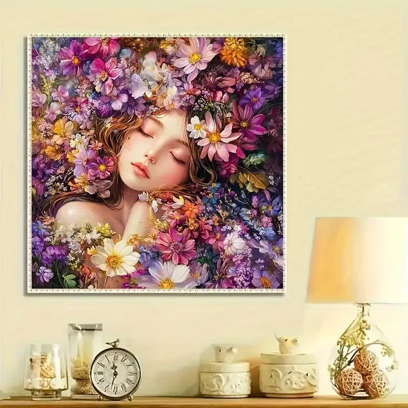 Peinture à diamant #45 40cmx40cm Fille et fleurs