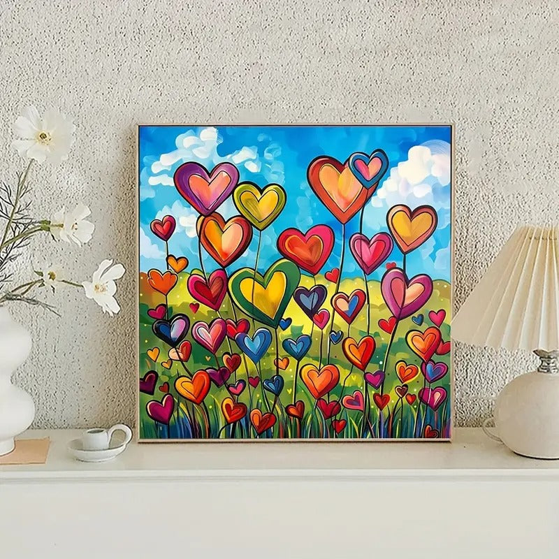 Peinture à diamant #28 40cm x 40cm Fleurs en coeur