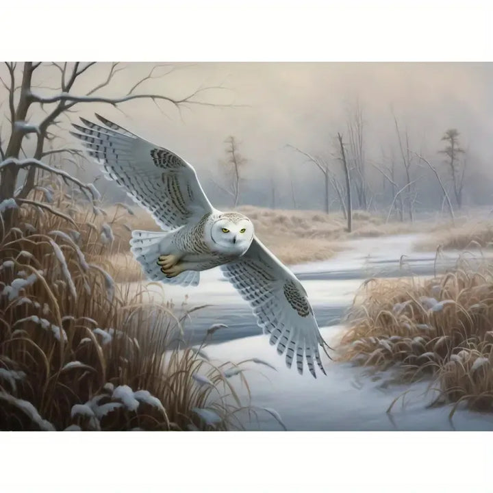 Peinture à diamant #91  30cm x 40cm Harfang des neiges