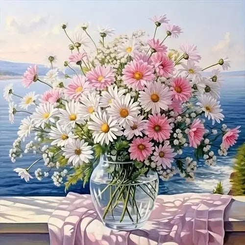 Peinture à diamant #91  40cm x 40cm Marguerites colorées