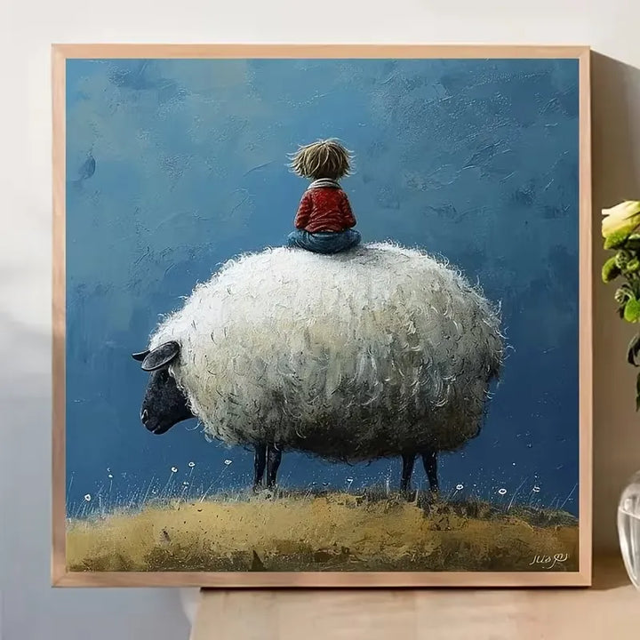 Peinture à diamant #188 40cm x 40cm Mouton et garçon