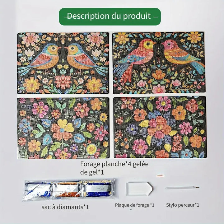 4 Napperons en Diamonds painting #175 30cmx20cm Mandala Fleurs
