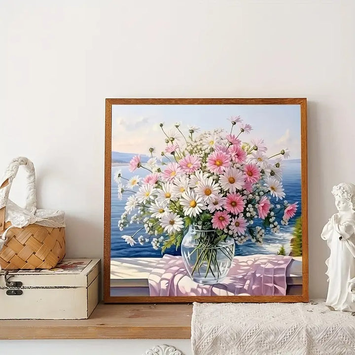Peinture à diamant #91  40cm x 40cm Marguerites colorées