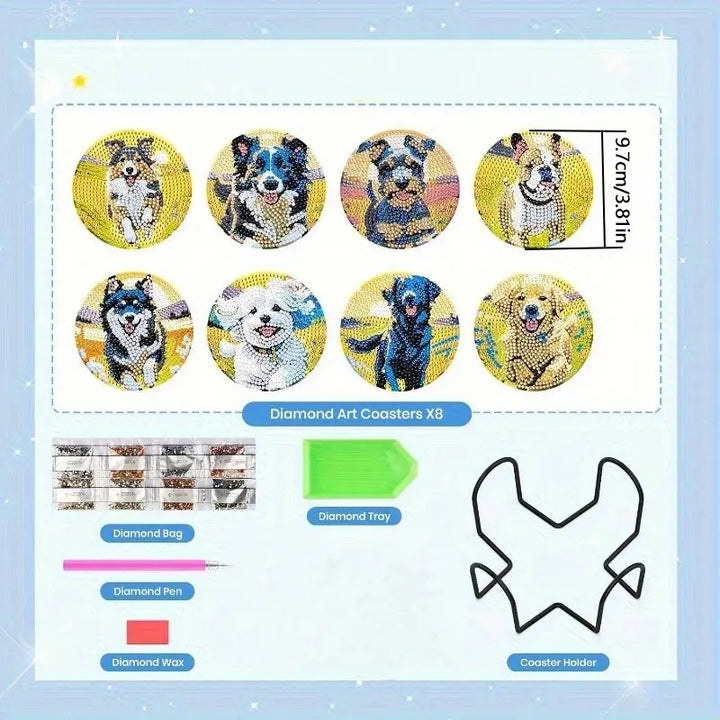 Peinture à diamant #170  8 x sous-verres Chiens