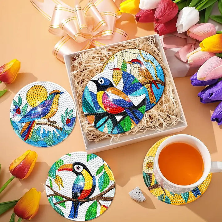 6 sous-verres en peinture à diamant Oiseaux #181