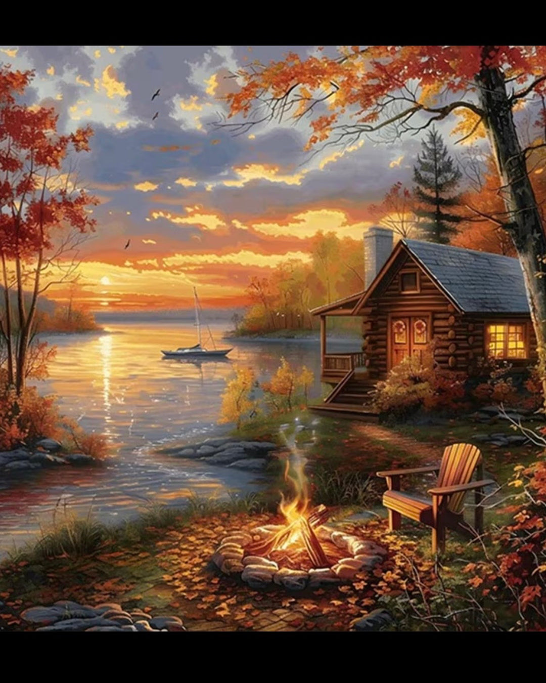 Peinture à diamant #62 50cmx50cm Chalet bord de lac