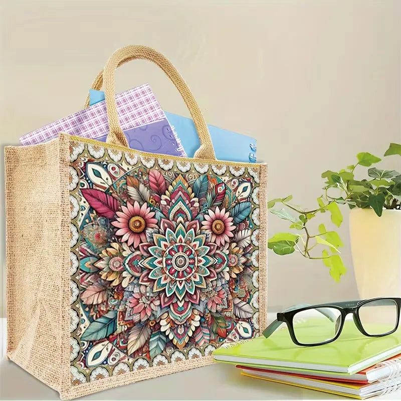 Sac en jute en diamant painting #183  24.5cm x 30.5cm x 13.5cm (contient deux manderas)