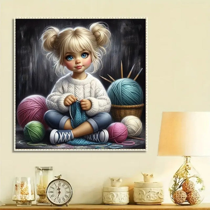 Peinture à diamant #45 60cmx60cm Fillette tricot