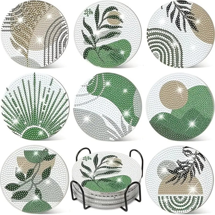 8 sous-verres en peinture à diamant Feuillage #180