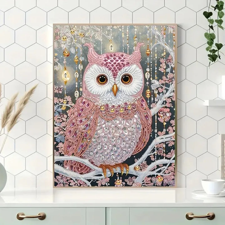 Peinture à diamant #75 40cmx30cm Hibou rose