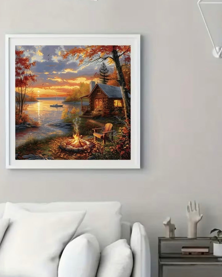 Peinture à diamant #62 50cmx50cm Chalet bord de lac