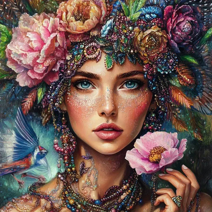 Peinture à diamant #2 40cmx40cm Femme et fleurs